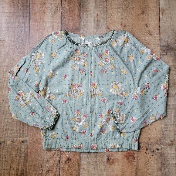 byTiMo Floral Sequin Beaded Spring Lightweight Zip Up Jacket Small - Picture 1 of 12